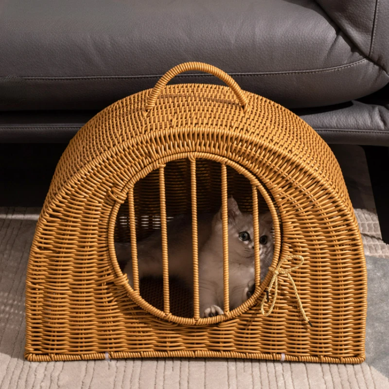 

Vine Woven Cat Cages, Super Large Handmade Woven All-season Universal Enclosed Cat Nest, Portable Pet Cage for Cat Outdoor Use