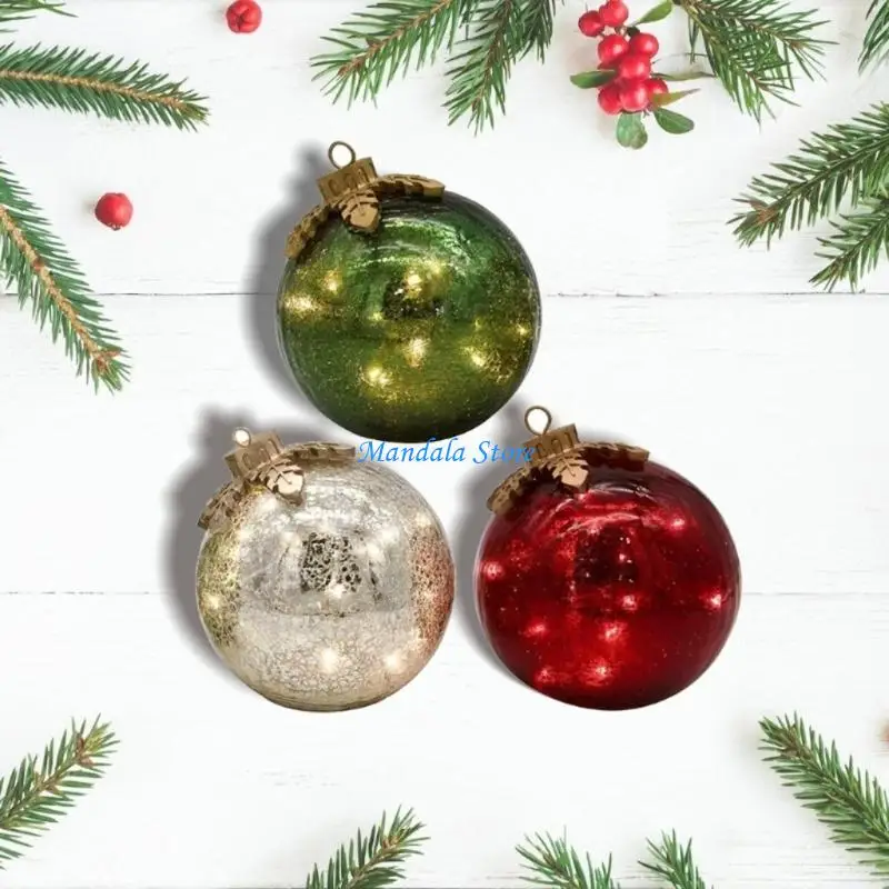 

U2JC Battery Operated Glass Christmas Ball Ornament LED Lighted Tabletop Decoration For Holiday Homes Party Supplies