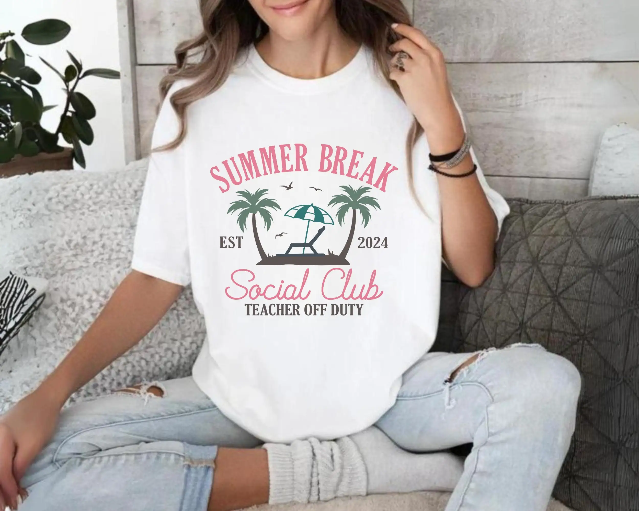 Summer Break Est 2024 Social Club Teacher Off Duty T Shirt