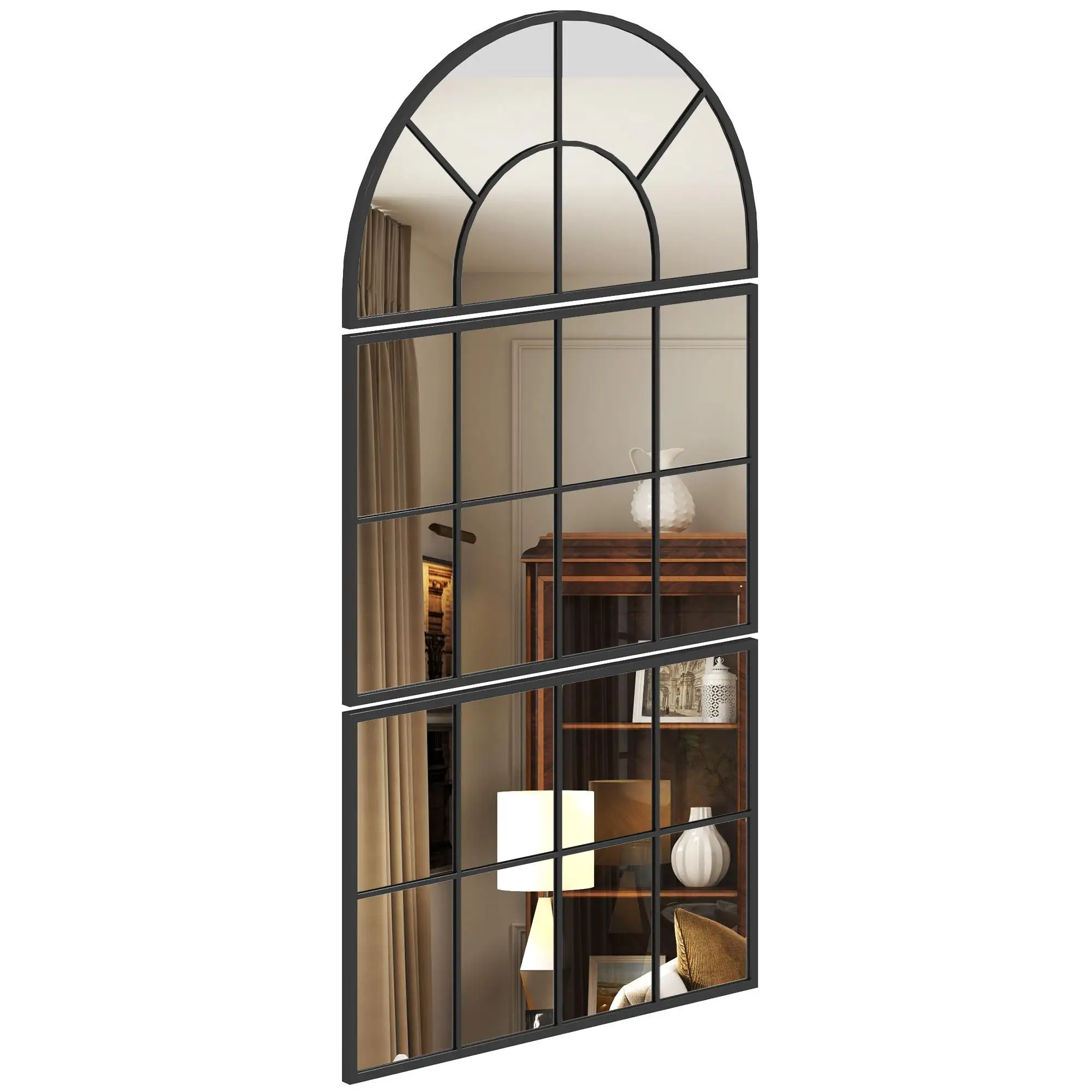Miroir mural style fenêtre 3tlg Arqué avec cadre en métal 76x53 cm Noir