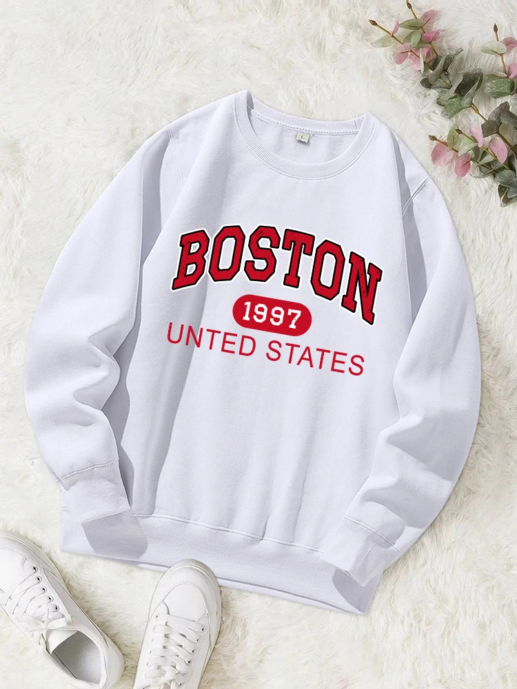 Boston 1997 United States Print Hoody Women Simple Oversize Sweatshirt Street Soft Comfortable Hooded Autumn Warm Tops Female