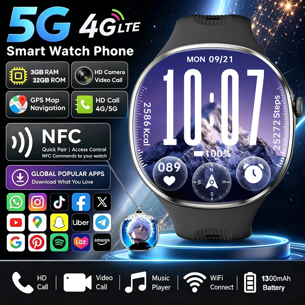 5G/4G Full Network Smart Watch 480*480 AMOLED 2.4 inch Screen 1350 mAh HD Video Call GPS WIFI NFC Google APP Download Smartwatch