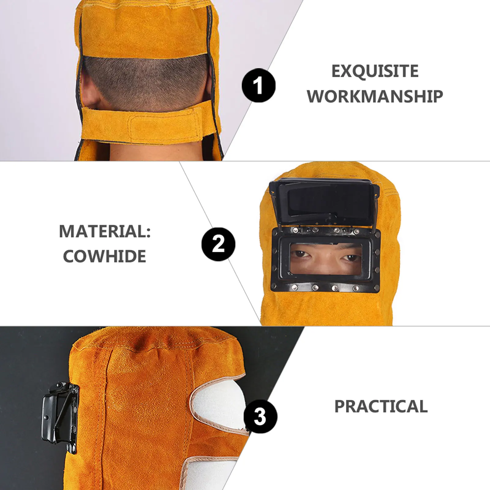 

Welding Cap Mask Face Cover Protective Cowhide Guard Heat Insulation Breathable Full Protection Design Preventing Flame Welding