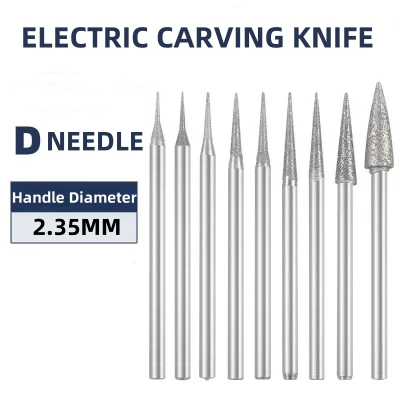 

9 Pcs D needle tip electric diamond 2.35mm diameter agate grinding machine for jade carving and rotating tools carving tools