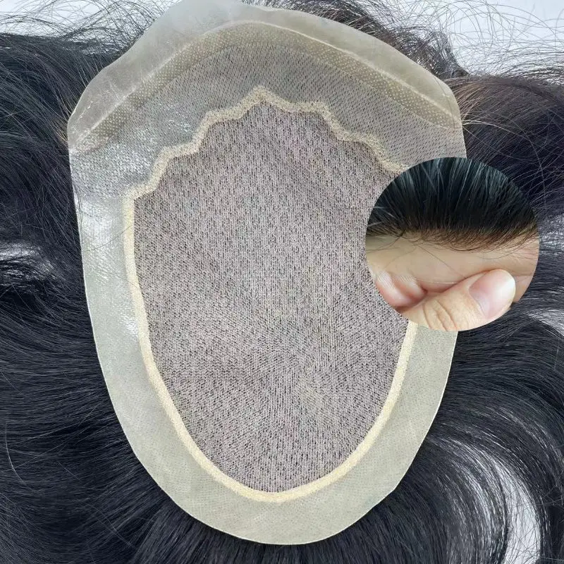 

Slik Base Men toupee with Thin Skin Pu Bleached Khots Invisible Hairline Male Hair Prosthesis 100% Natural Human Hair Units