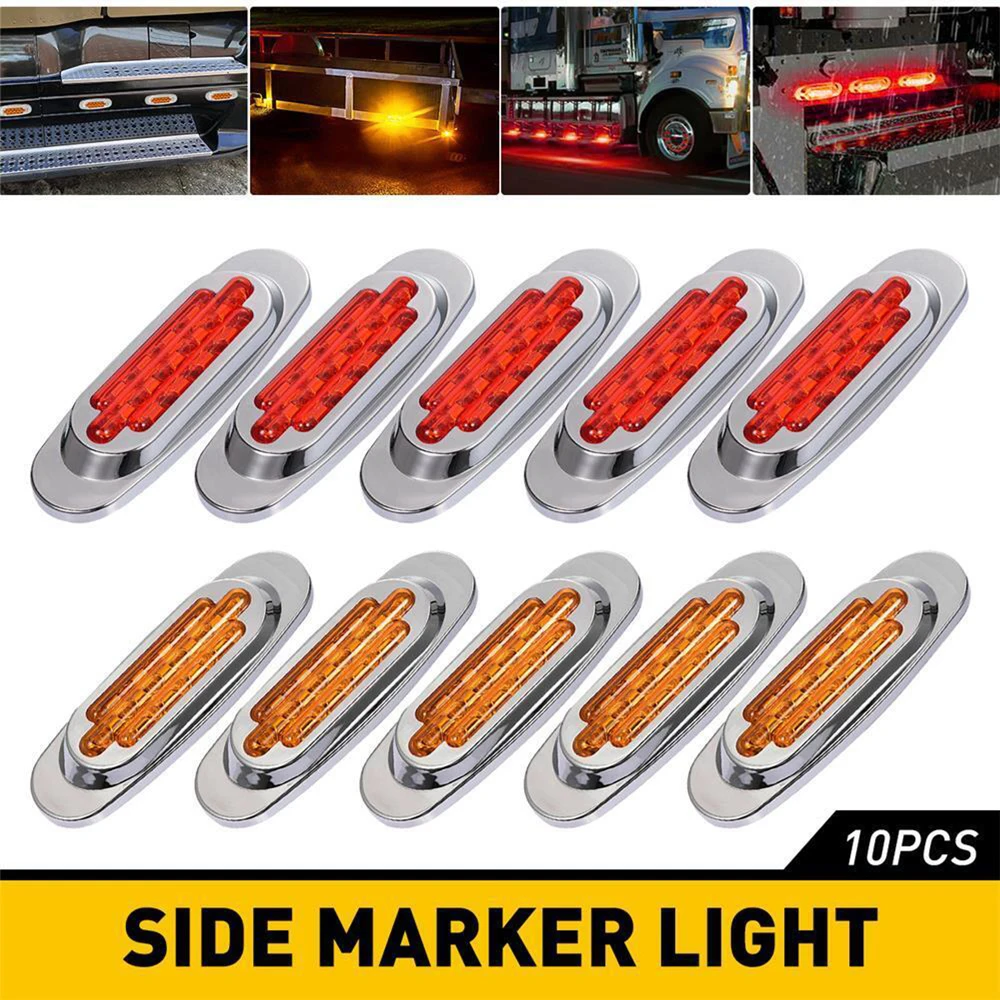 

10X Universal 16 LED Car Side Marker Lights Warning Lamp 12V Amber Red Clearance Lights for Truck Van Trailer Signal Indicators