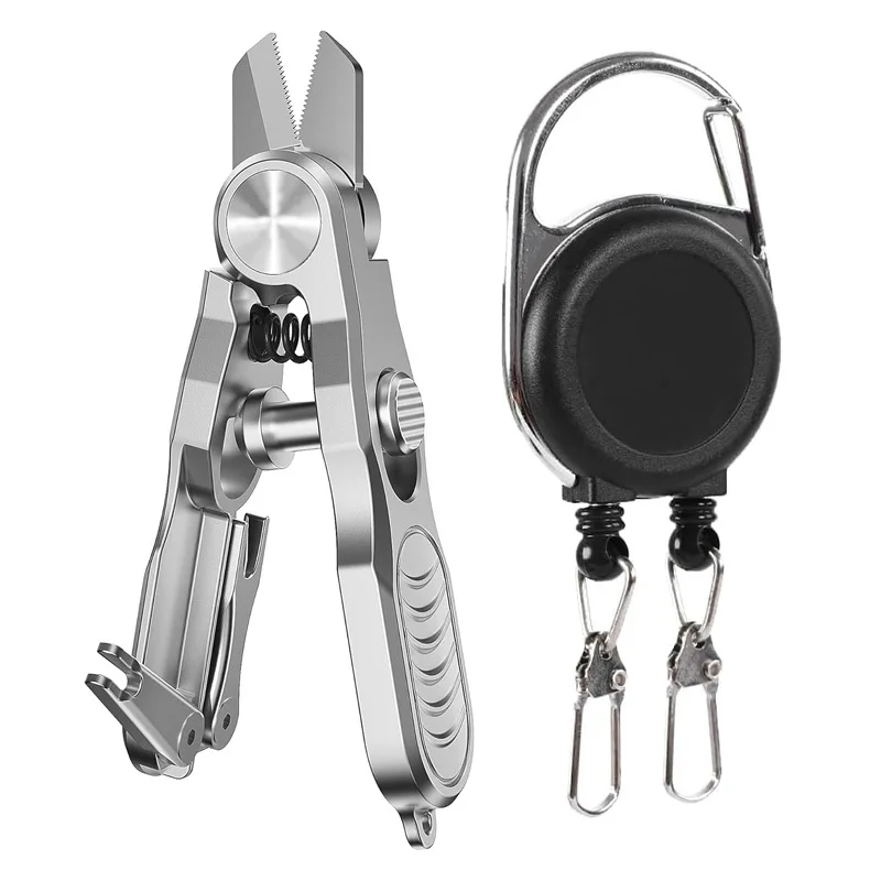 

Резак для лески, кусачки для ловли нахлыстом с ретракторами и инструментом для завязывания узлов, ножницы для плетеной лески из нержавеющей стали, кусачки