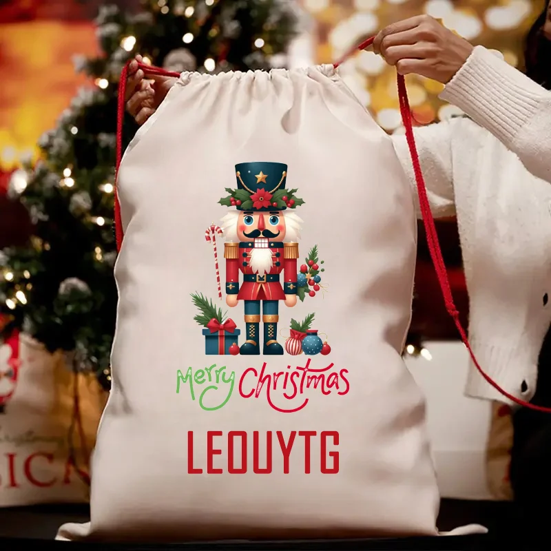 Personalisierte 30 x 40 cm große Weihnachts-Nussknacker-Geschenktüte mit individuellem Namen, Weihnachtsmann-Weihnachtsgeschenktüte für Kinderpartys, Familiendekoration