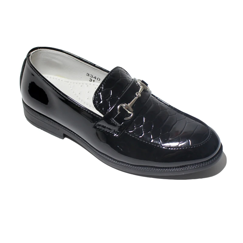 Kids Shoes For Boys Dress Shoes Black Patent PU Leather Loafers 2022 Spring And Autumn Slip On Buckle Boys Social Shoe Soft Sole