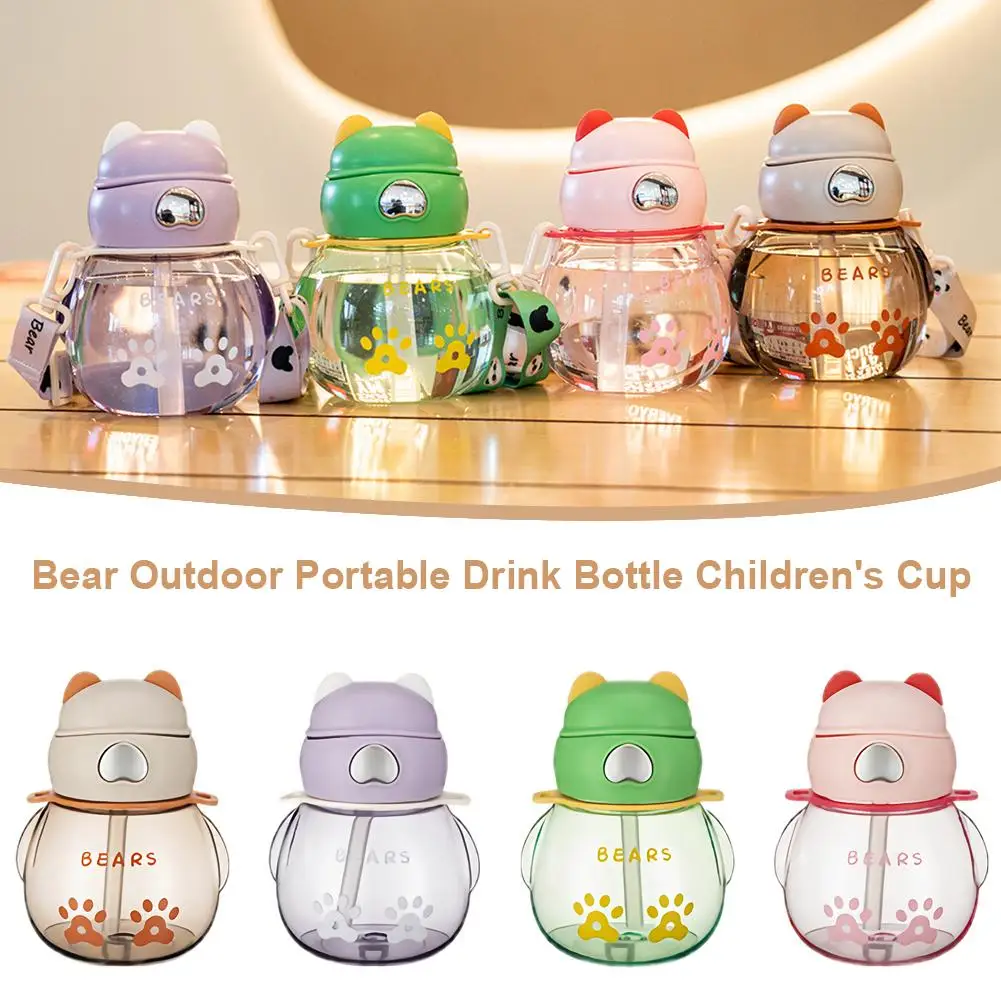 Baby Sippy Cup With Carrier Portable Kindergarten Special Bear Water Cup For Children Bear Outdoor Portable Drink Bottle N9M8