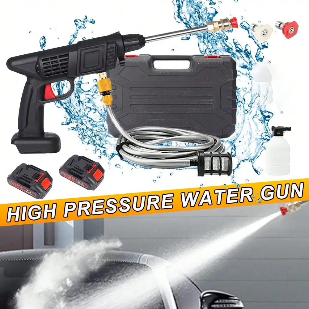 

6-in-1 Nozzle Cordless Pressure Washer, equipped with dual rechargeable batteries. Portable handheld high pressure design, powerful cleaning ability, ideal for car washing, floor and courtyard daily cleaning work
