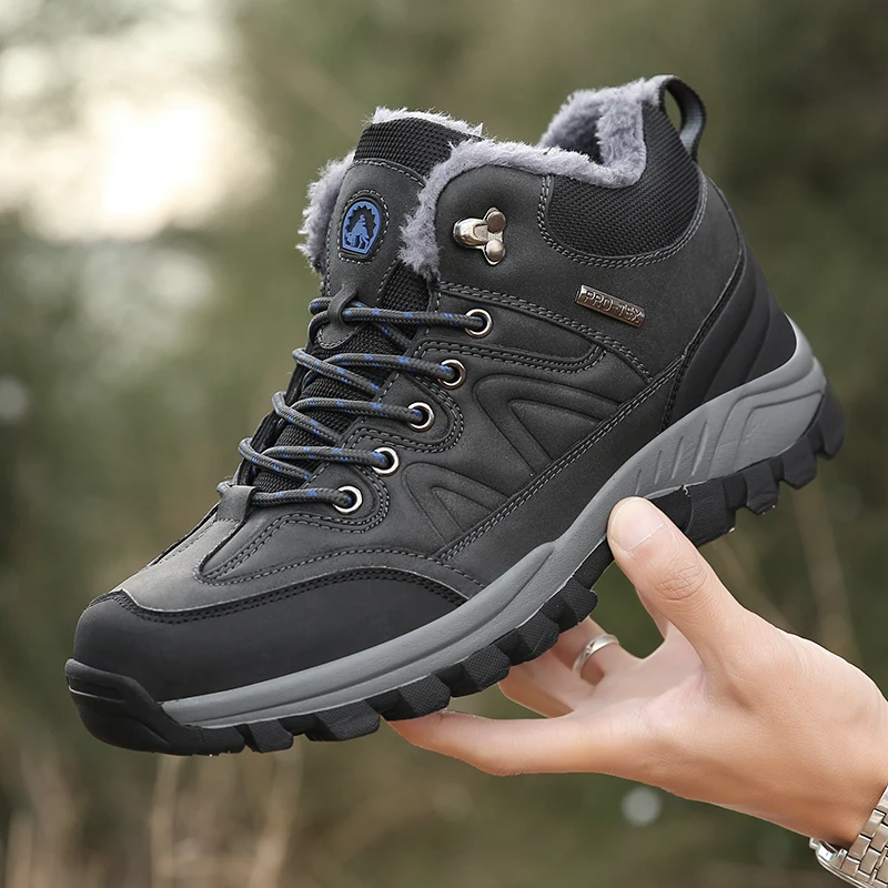 Men's Boots Warm Plush Snow Boots Outdoor Non-Slip Hiking Shoes High-Top Sneakers Men's Winter Boots Size 38-47