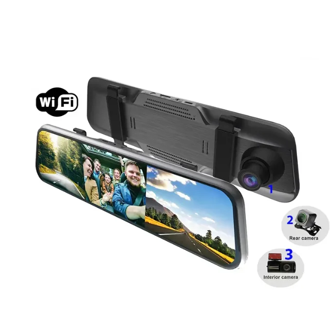 

2025 Full HD Dash Video Recorder 10\" 3 Cam WiFi App Control Car Rearview Mirror with Dual Lens IPS DVR