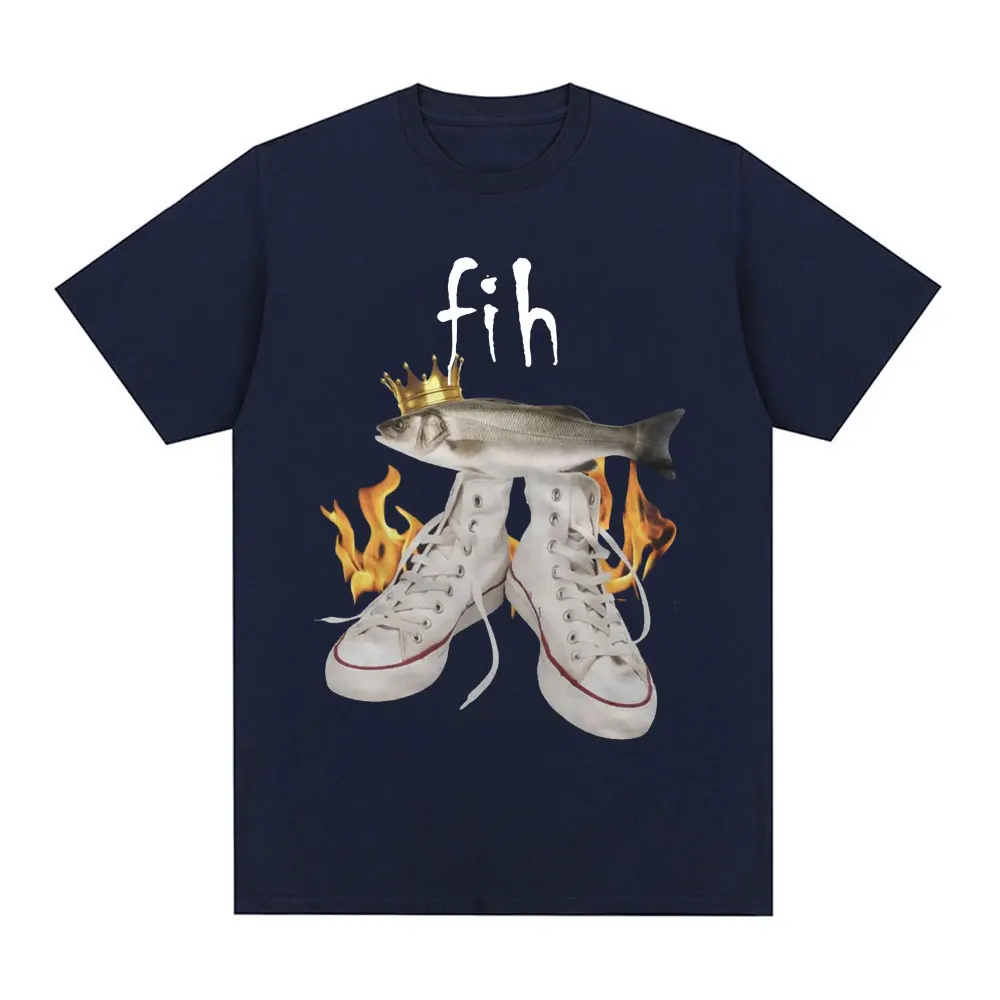 Fih مضحك ميمي الأسماك تي شيرت الرجال النساء موضة خمر المتضخم تي شيرت القطن عادية تي شيرتات قصيرة الاكمام Harajuku الشارع الشهير #4