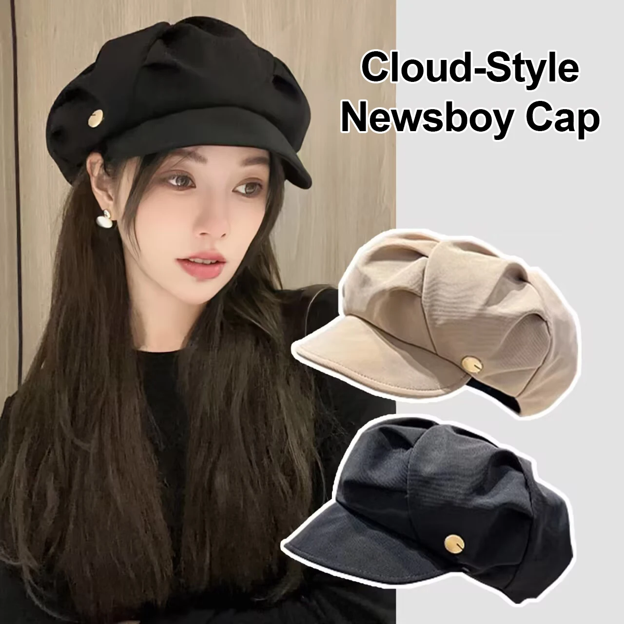 Cloudy Ruched Newsboy Cap Women Casual Vintage Baker Boy Cap Daily Wear Soft Flattering for Face Street Style Photo‑shooting