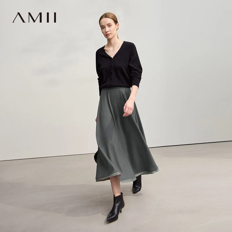 

Amii элегантные юбки для женщин, зима 2021, новый пригородный стиль, юбка трапециевидной формы до середины икры, свободная однотонная универсальная женская одежда 12544126