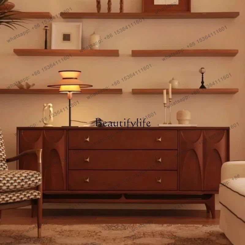 

LJYsolid wood dining side cabinet designer is surprised by the quiet wind retro bucket cabinet, entrance cabinet against the wal