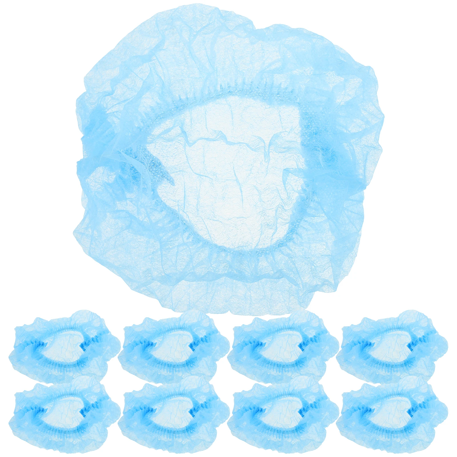 

100pcs Disposable Non woven Mesh Caps Dust Proof Chef Hats Hair Nets for Food Service Sky blue Color Sturdy Material Adjustable