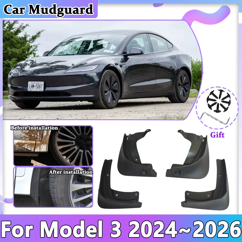 

Car Mud Flaps For Tesla Model 3 2024 2025 2026 Mudguards Splash Guards Front Rear Anti-splash Fender Mudflaps Auto Accessories