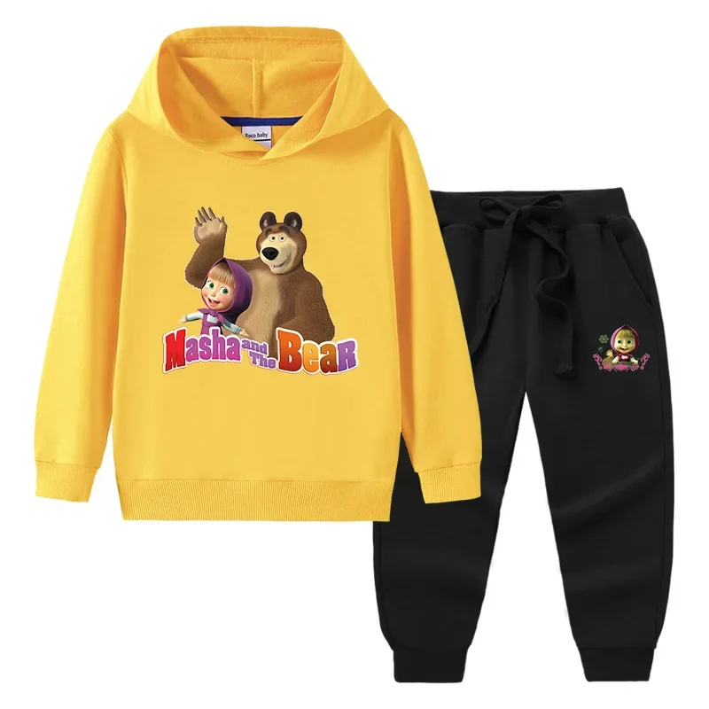 أطقم سراويل بغطاء للرأس للأطفال من Mashas and Bear أنيمي كوسبلاي للأولاد والبنات بلوزات قطنية للأطفال بلوفرات كاواي هدايا علوية