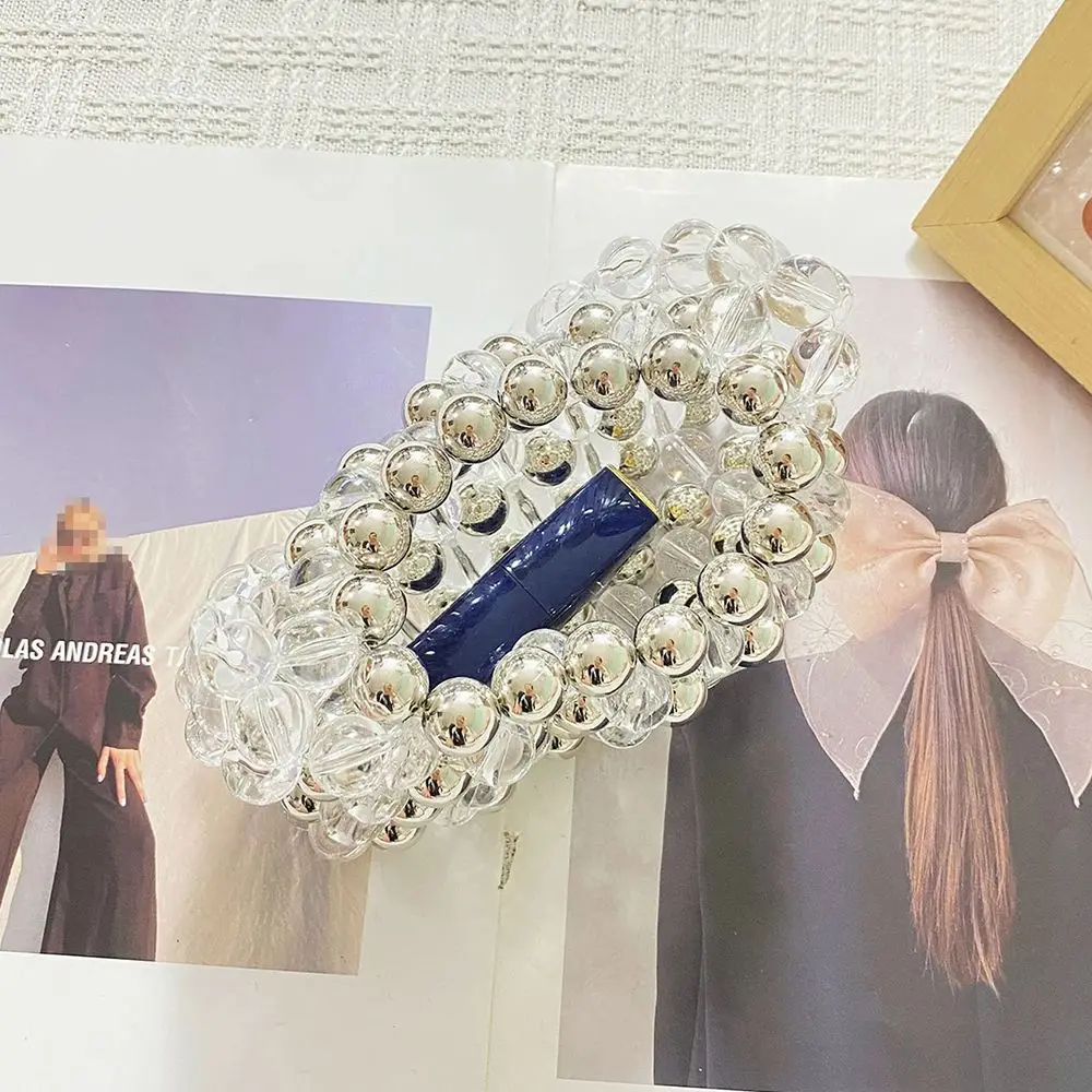 مطرز حقيبة من القماش المرأة 2025 صيف جديد الفرنسية كسول نمط شيك تصميم فضي شفاف الطازجة الحلو الاكريليك حقيبة يد الإناث