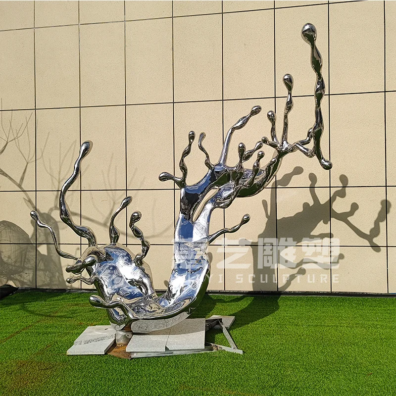 Custom Stainless Steel Wave Sculpture Custom Outdoor Real Estate Mirror Drop Abstract Hotel Ripple Floor Ornament