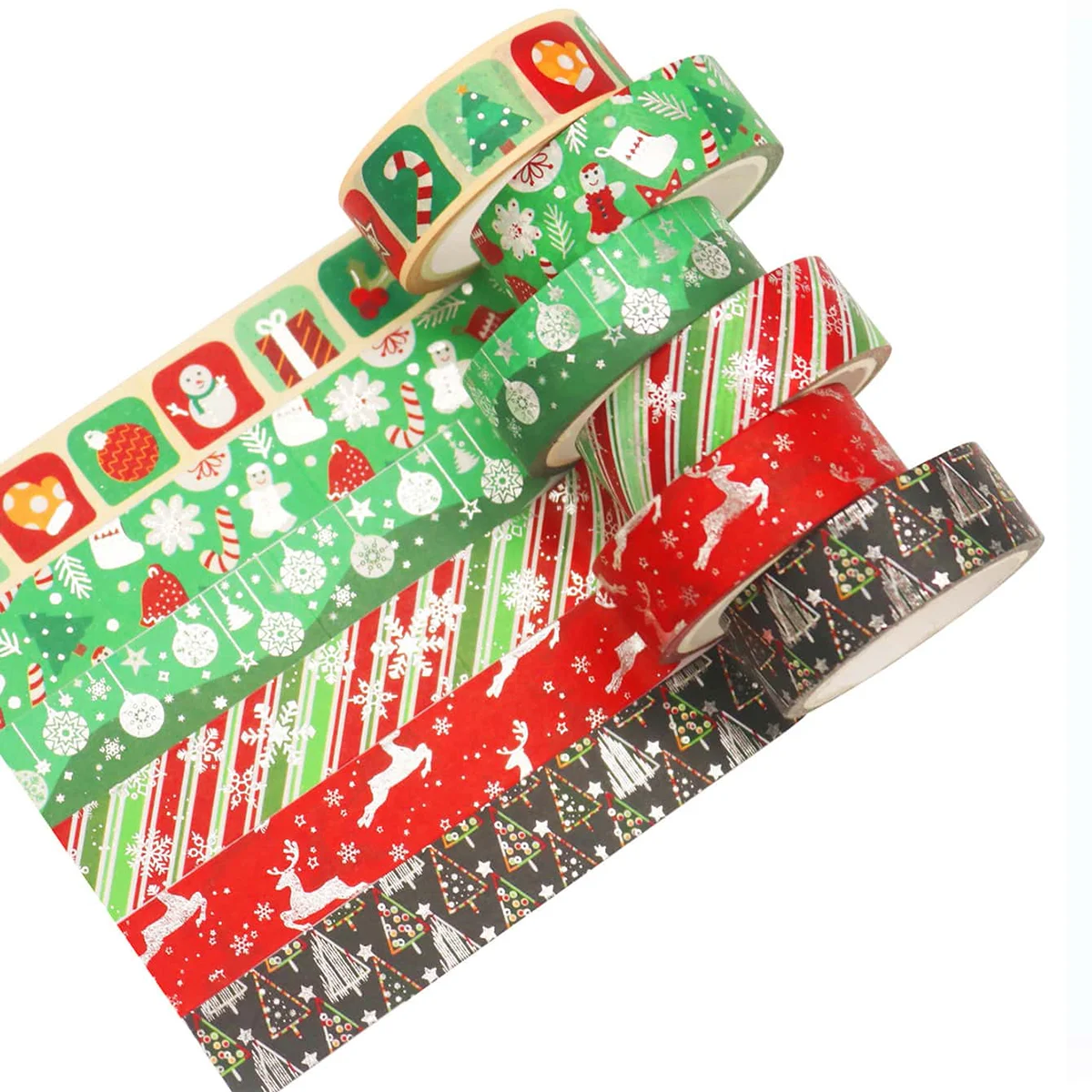 12 لفة/صندوق، شريط واشي برونزي رقيق بنمط عيد الميلاد، مناسب لتزيين صندوق هدايا بطاقات المعايدة بنفسك لحفلات العطلات