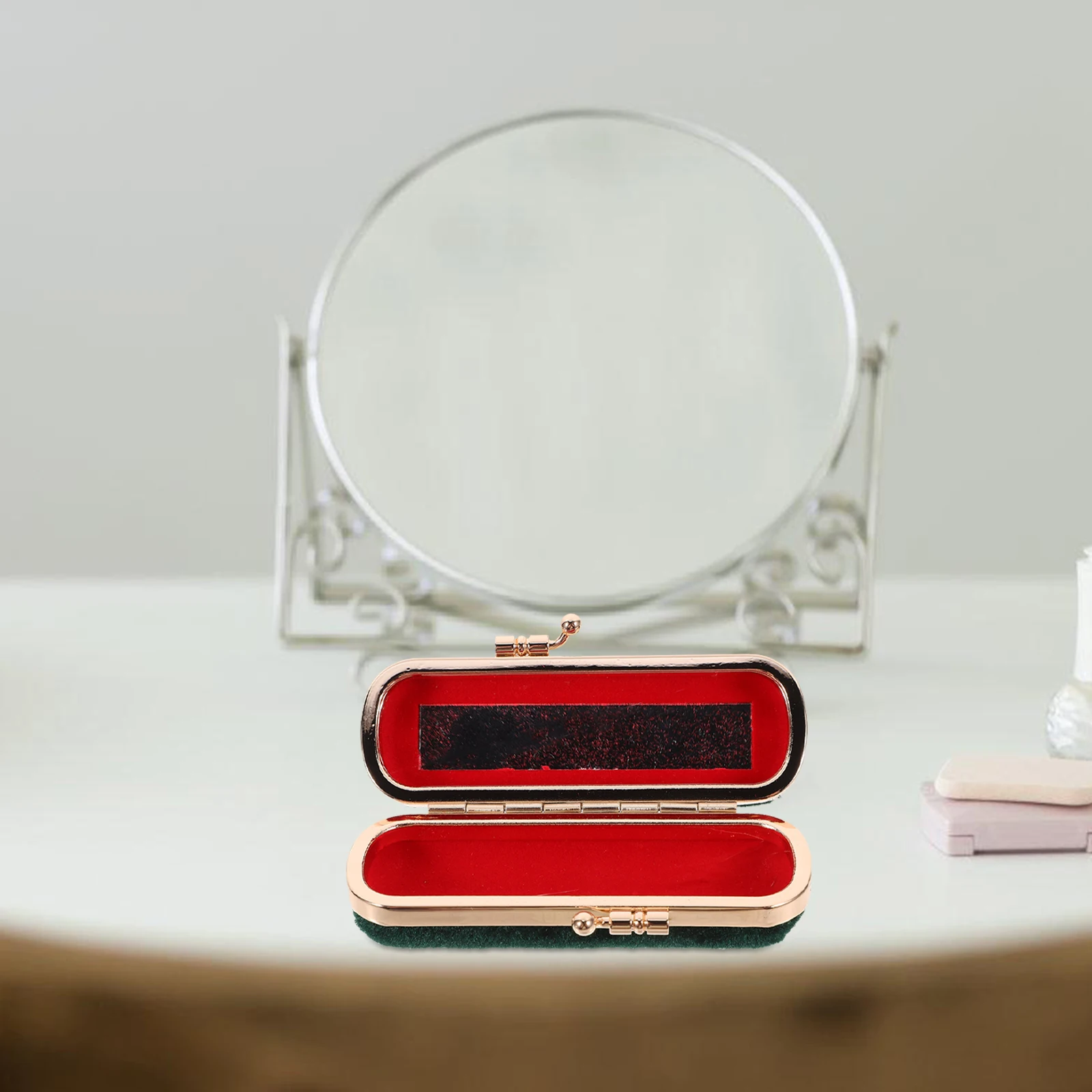 Caixa de batom com espelho, suporte para bálsamo labial, tamanho de viagem, organizador de brilho labial, bolsa de armazenamento para maquiagem