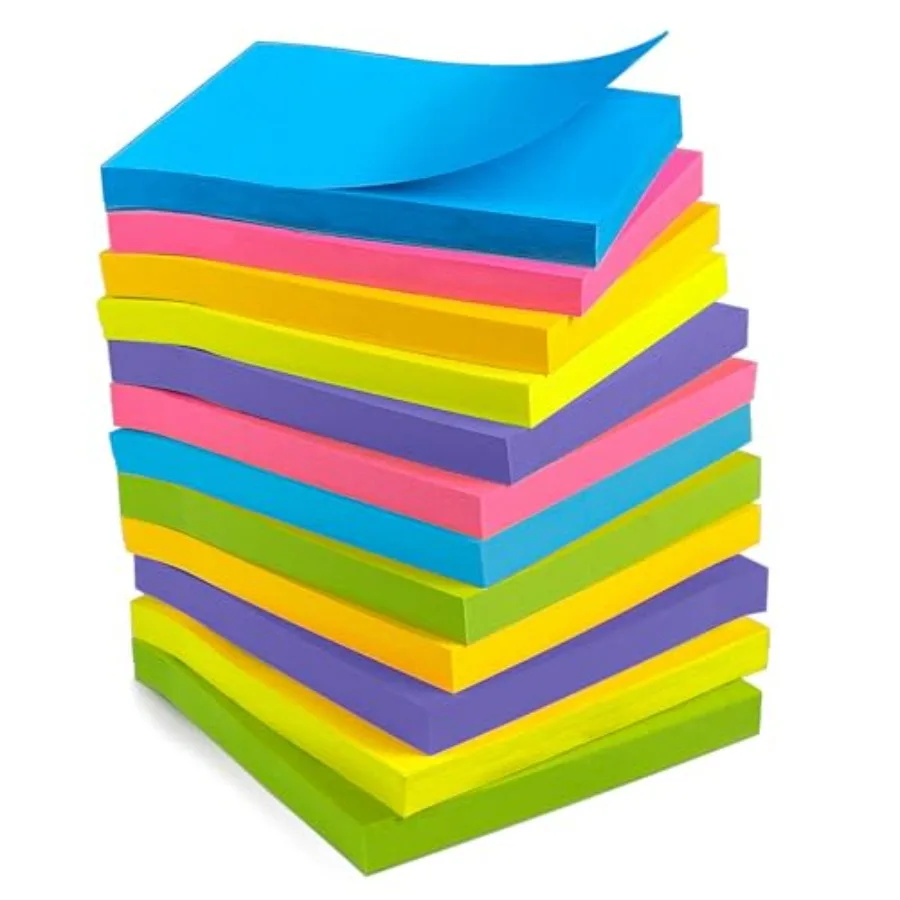 

Sticky Notes - 12 Pads, 3"x3" - Colorful Self-Stick Post Notes Bulk - Office Desk Accessories Teacher Classroom Must Haves, Aes
