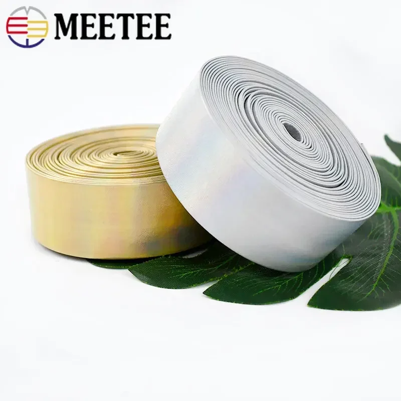 Meetee 5Meters Gold Silver Ribbon PU Leather Cord Rope Webbing 5-30mm Width DIY Handmade Hair Garment Crafts Jewelry Accessories