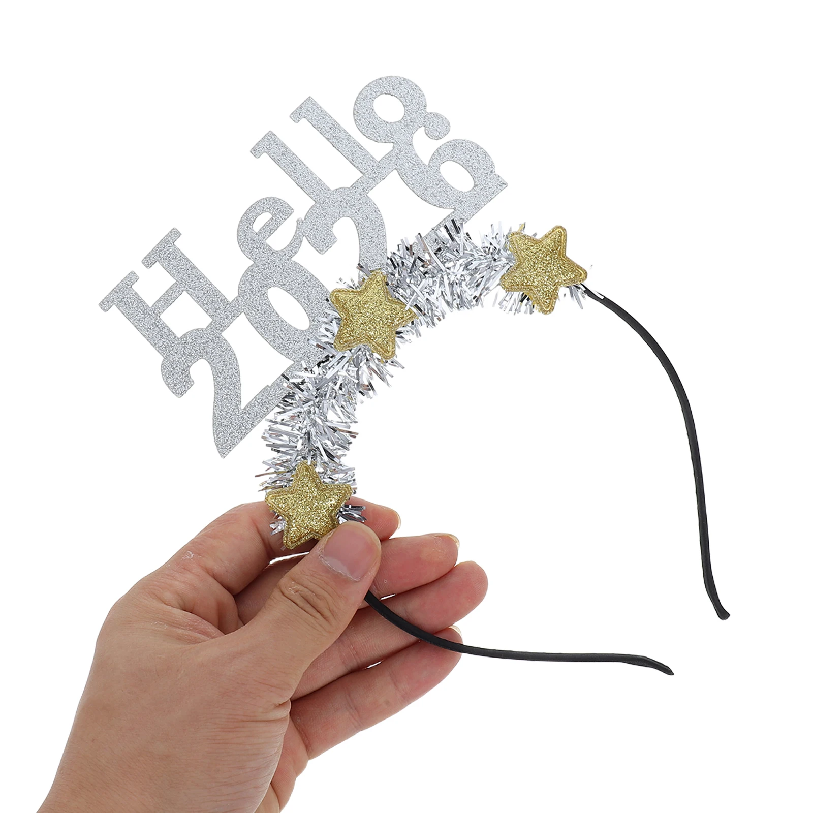 

Hello 2026 Glitter Tinsel Headband Festive New Year Party Hair Accessory Nye Photo Booth Prop Holiday Celebration Decoration