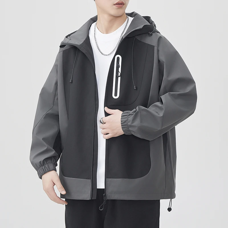 

Новая функциональная модная свободная мужская куртка-ветровка с капюшоном для активного отдыха весна-осень из полиэстера