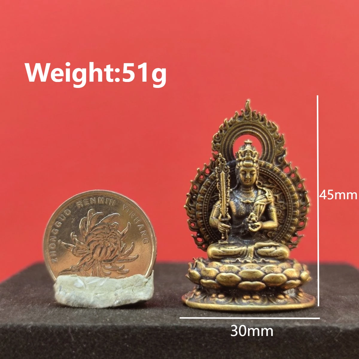 Copper Bodhisattva Akashagarbha Desktop Car Center Console Ornaments Buddha Statue Crafts Cultural Plaything and Bronze Ware