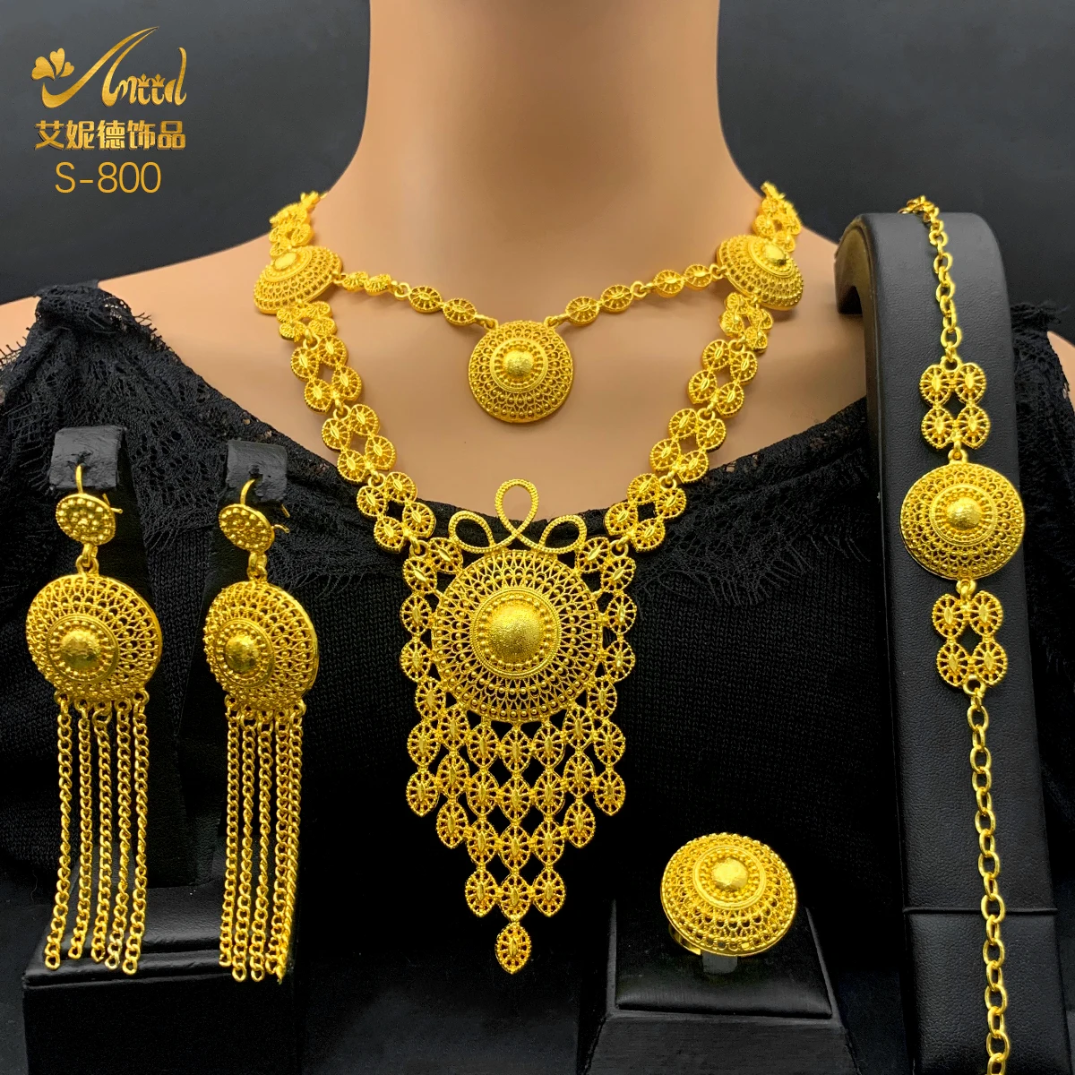 ANIID African 24K Gold Color Jewelry Sets For Women Wedding Dubai Necklace Earrings Nigerian Indian Bridal 4PCS Set Party Gifts