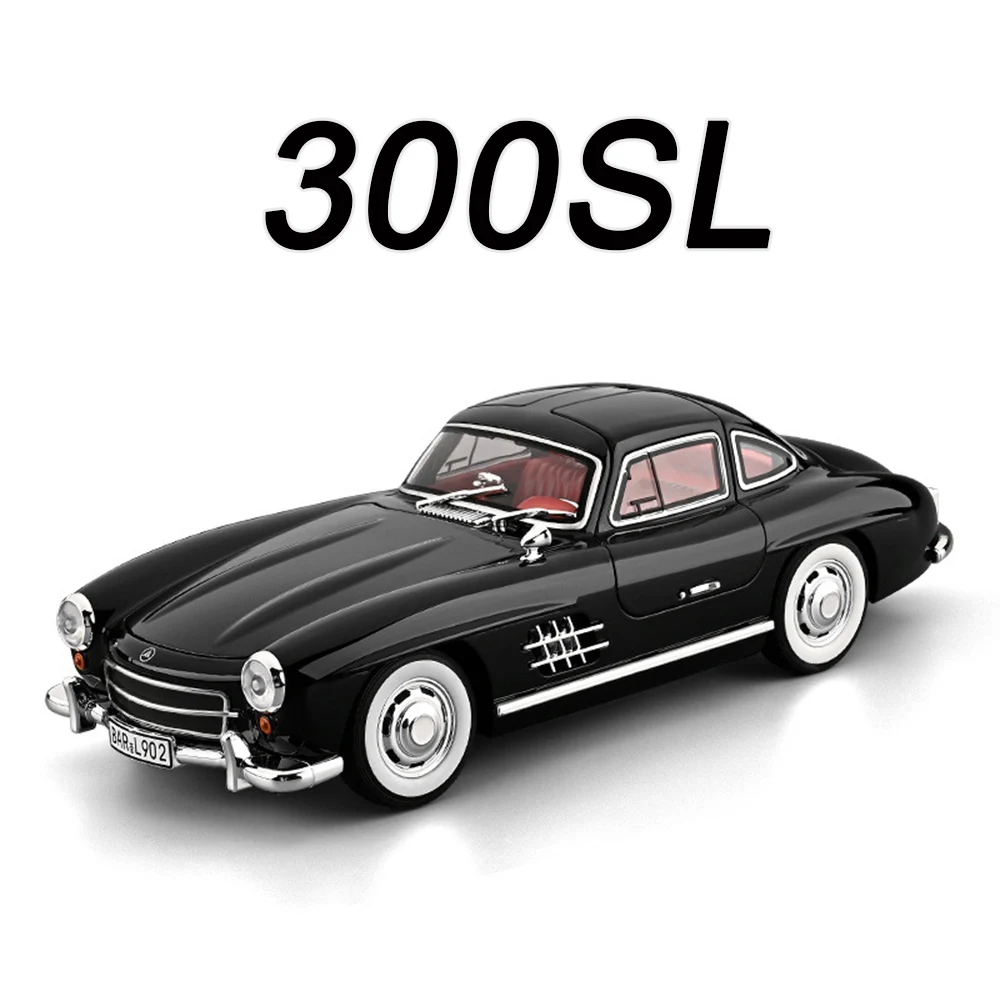 1:18 Legering Benz 300SL Auto Modellen Diecast Speelgoed Rubberen Banden Wiel Trek Miniatuur Vintage Auto Licht Muziek Voertuig Home Decor