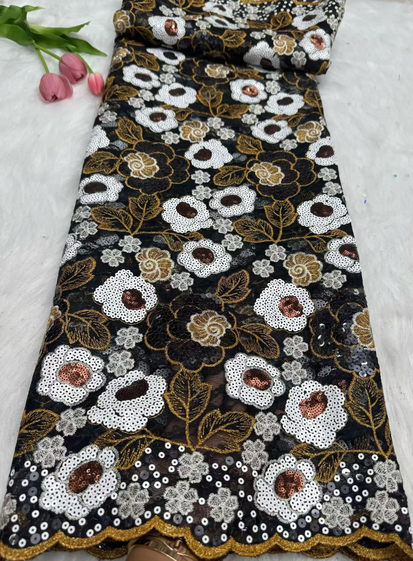 Kain Organza Berkualitas Tinggi 2025 Untuk Menjahit Kain Payet Gaun Pesta Pernikahan Afrika Nigeria Bordir 5 Yard H12-1