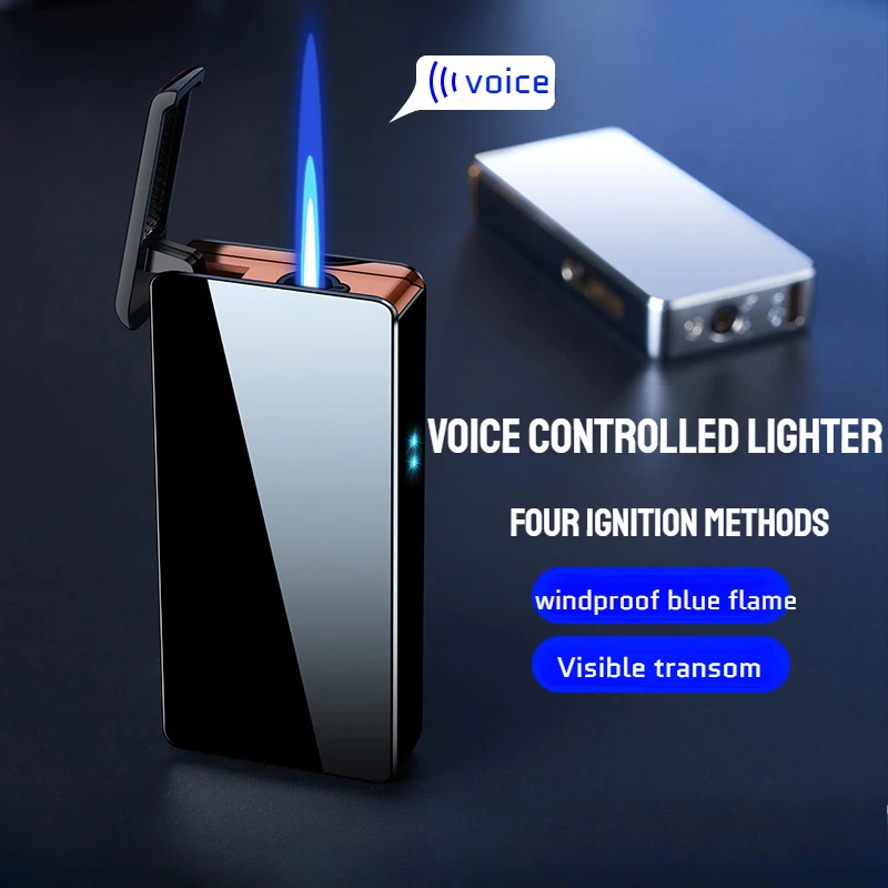 New Voice-activated Switch Windproof Blue Flame Lighter Personalized Creative Four Ignition Methods Men's Gift Cigarette Lighter