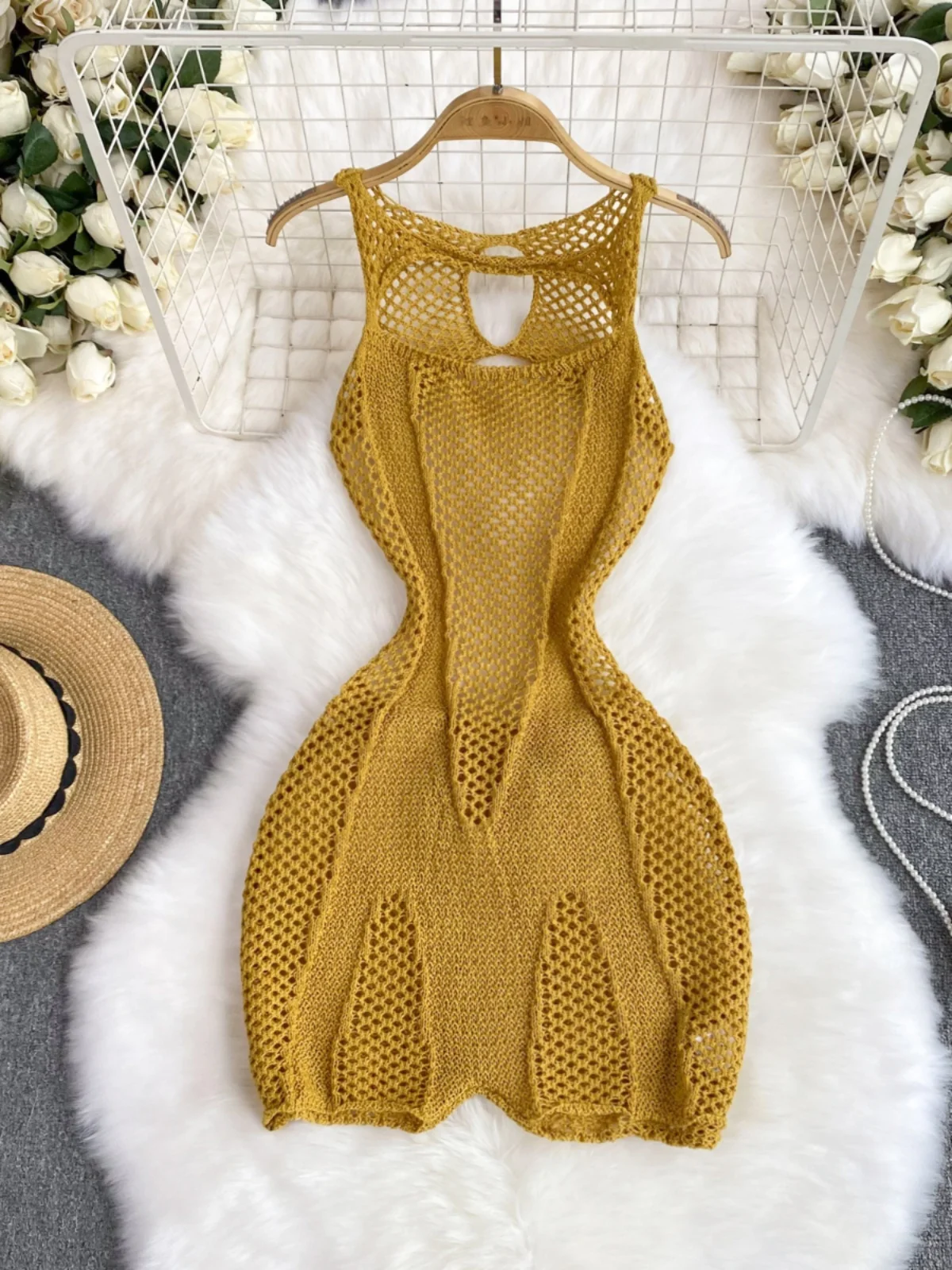 SsTss Sexy Hollow Out Knit Playsuits Women Fashion Summer O Neck Sleeveless Cut Out Slim Open Back Club Beach Rompers Outfits