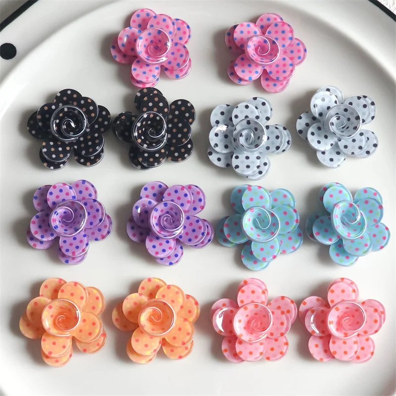 2026 Newest 30pcs/lot color dots pattern print cartoon flowers shape acrylic handmade floral diy jewelry garment hair accessory