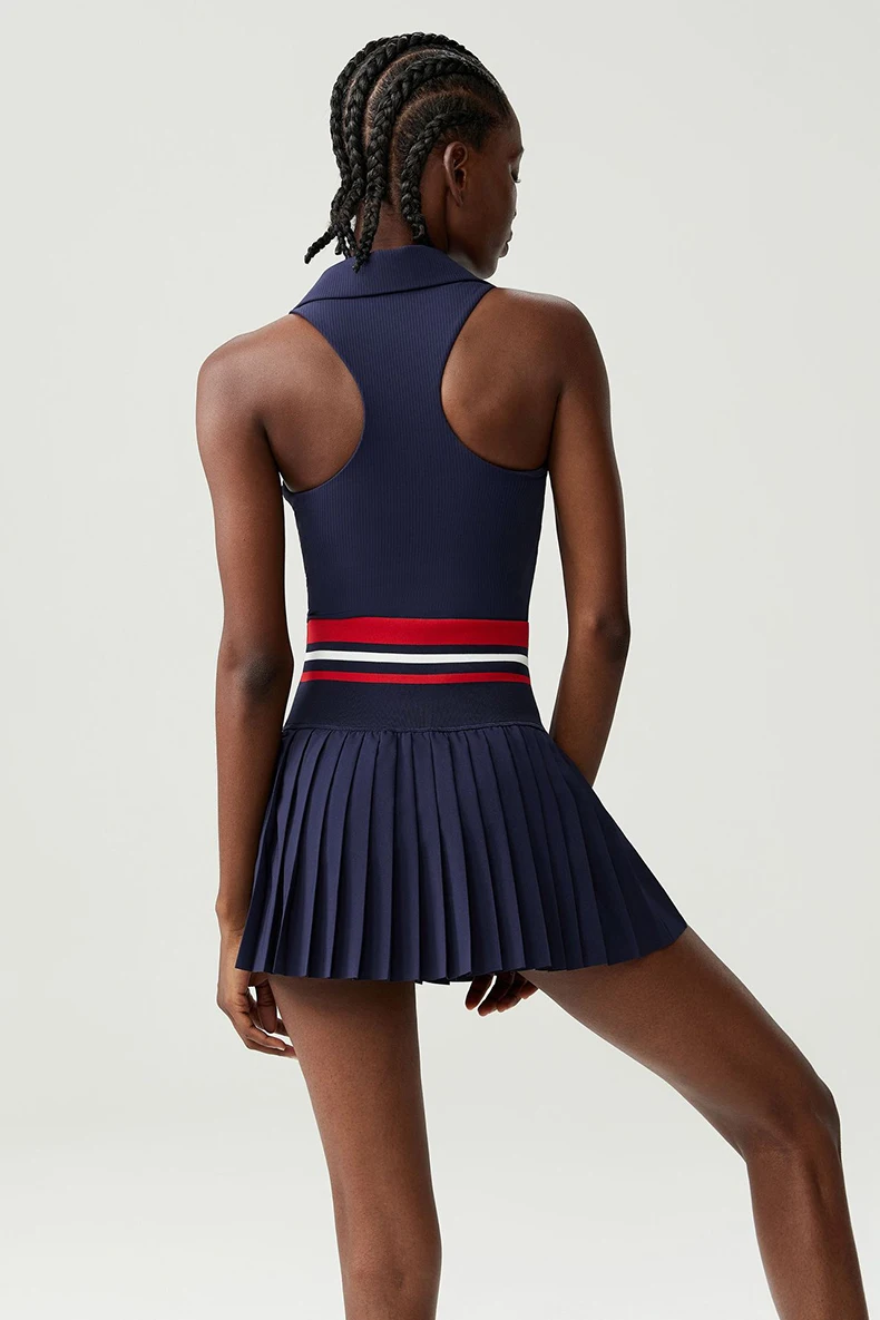 Women Two Pieces Yoga Set Solid Color Gym Top Tennis Skirt Sports Suit Breathable Quick Dry Short Sportswear Workout Clothes