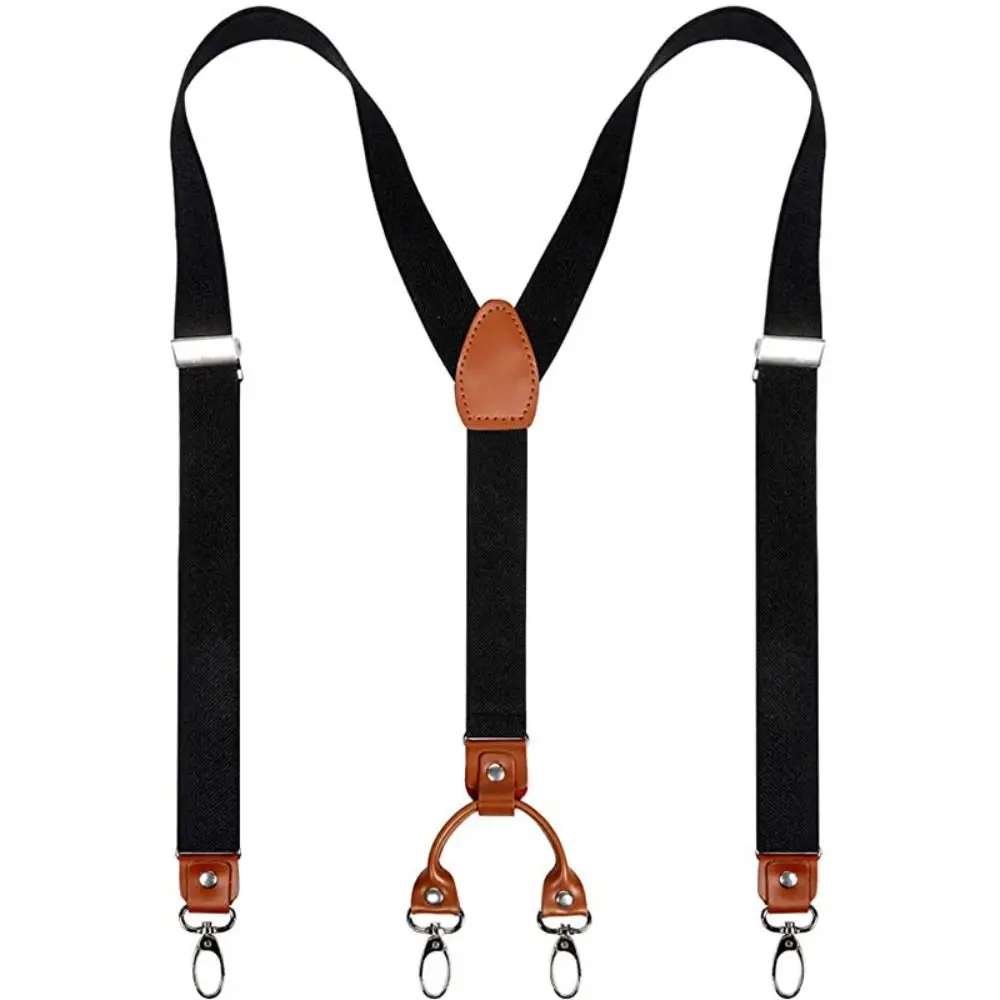 2.5cm Width Cowhide Leather Suspenders Y Shape Adjustable Strap Clip Trouser Straps Belt Wedding Casual 4 Hooks