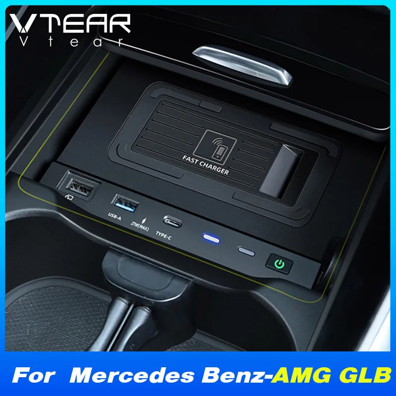 

For Mercedes-Benz AMG GLB 200 250 2019-2024 Car Wireless Charger 15W Fast Cell Phone Charging Plate Adapter Interior Accessories