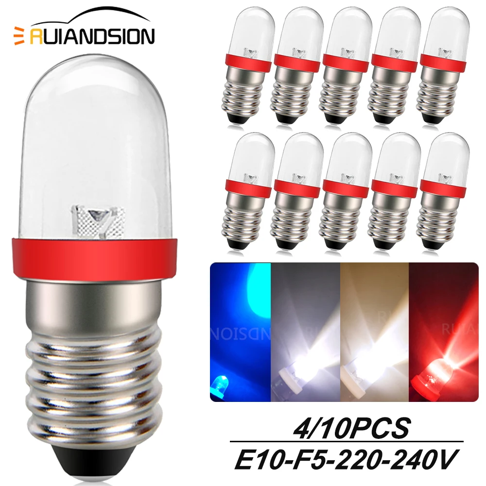 

E10 Mini Screw Base F5 LED Indicator Bulb 220-240V 1W Low Power Saving Energy For Marine Boat Industrial Machinery Signal Lights