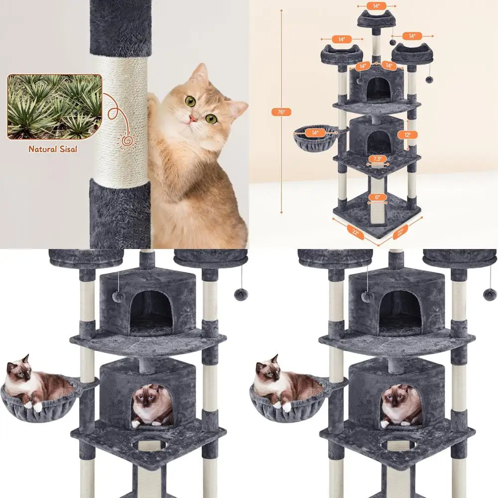 

76-дюймовый премиальный дерево-гриб для кошек с домиком и стойкой для когтеточков для игр и отдыха кошек