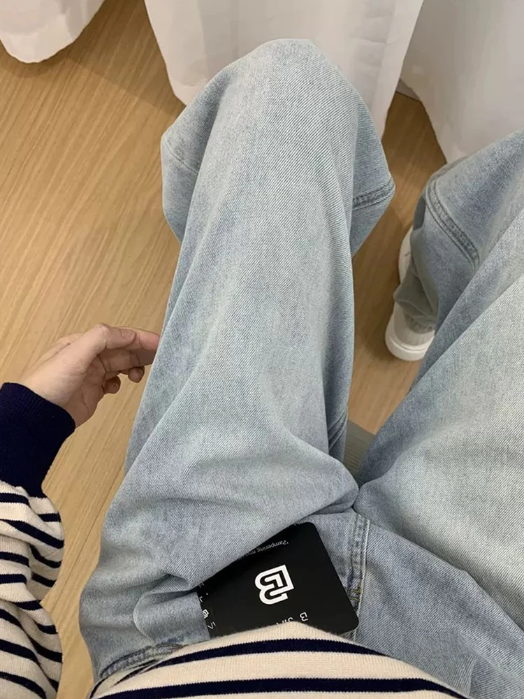 

plus Size Summer Thin Ice Silk High Waist Straight Leg Wide Leg Floor Length Denim Pants Women's Loose Fit Jeans