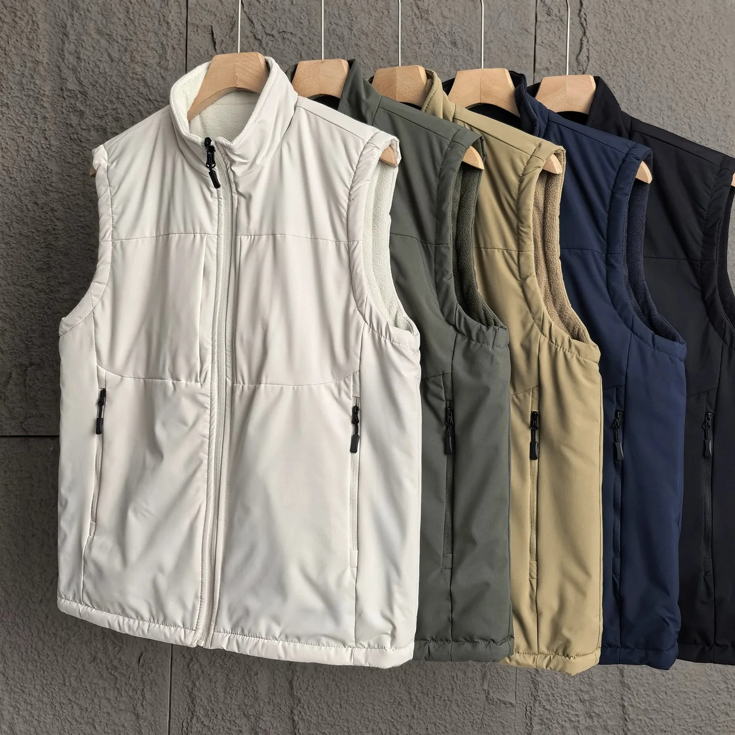 

Double Sided Wearable American Casual Autumn and Winter Men's Fleece Stand Up Collar Thickened Windproof and Warm Vest