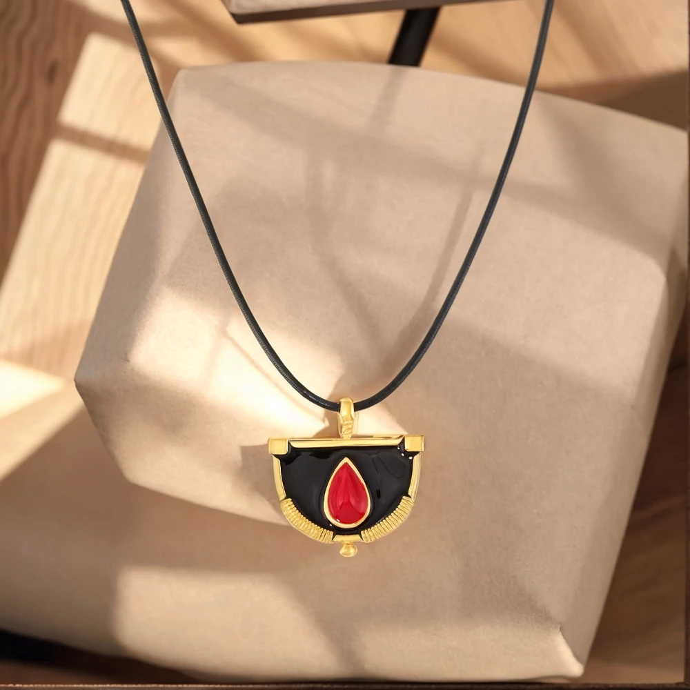 

Women's Necklace Leather Rope Chain Weight Glazed Water Droplet Pendant Long Sweater Chain Stainless Steel Fashion Jewelry
