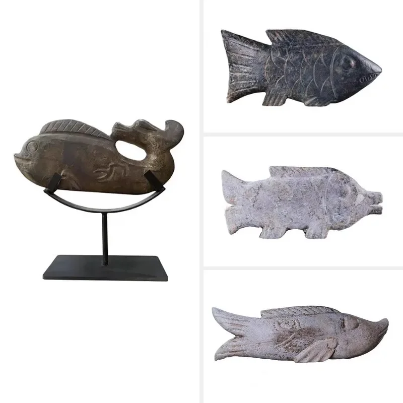 oom entrance jade stone fish ornaments creative study room Bogu shelf decoration sculpture natural stone carving