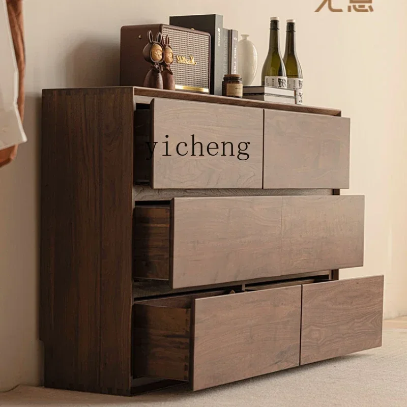 six-chest cabinet cherry wood ultra-narrow bedside cabinet modern simple bedroom drawer locker log home decor