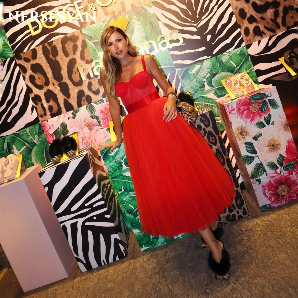 

Nersesyan Simple Red Prom Dresses Spaghetti Straps A Line Sweetheart Illusion Graduation Homecoming Guest Gowns 2025 Customized